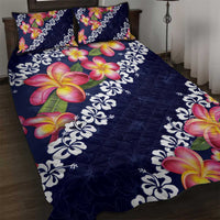 Blue Polynesia Quilt Bed Set Plumeria With Hibiscus Pattern Tropical Vibes LT14 Blue - Polynesian Pride