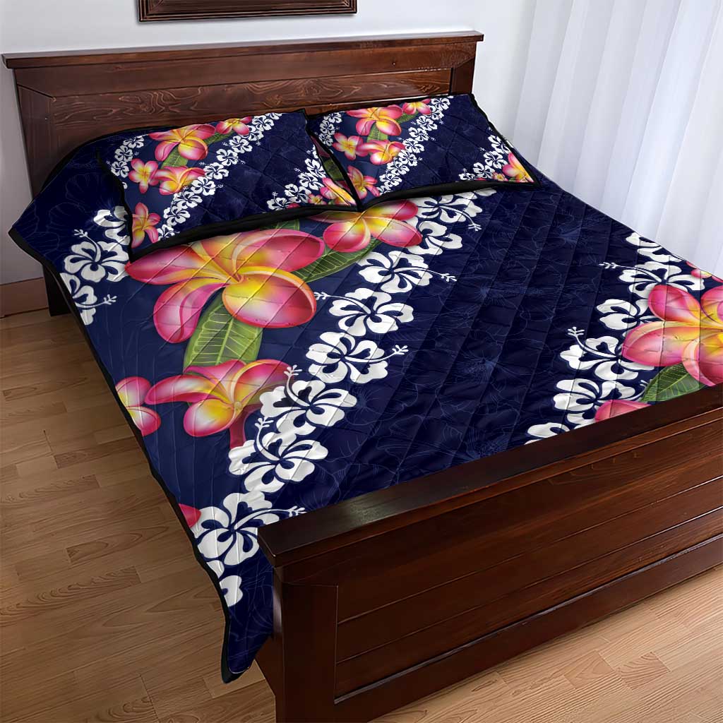 Blue Polynesia Quilt Bed Set Plumeria With Hibiscus Pattern Tropical Vibes LT14 - Polynesian Pride