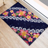Blue Polynesia Rubber Doormat Plumeria With Hibiscus Pattern Tropical Vibes