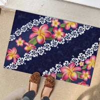 Blue Polynesia Rubber Doormat Plumeria With Hibiscus Pattern Tropical Vibes