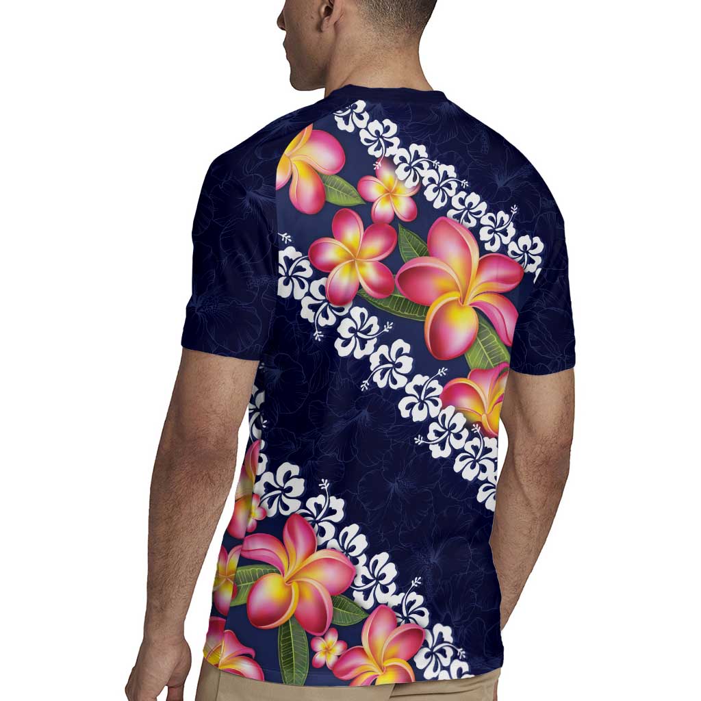 Blue Polynesia Rugby Jersey Plumeria With Hibiscus Pattern Tropical Vibes LT14 - Polynesian Pride