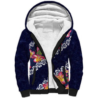 Blue Polynesia Sherpa Hoodie Plumeria With Hibiscus Pattern Tropical Vibes LT14 Unisex Blue - Polynesian Pride