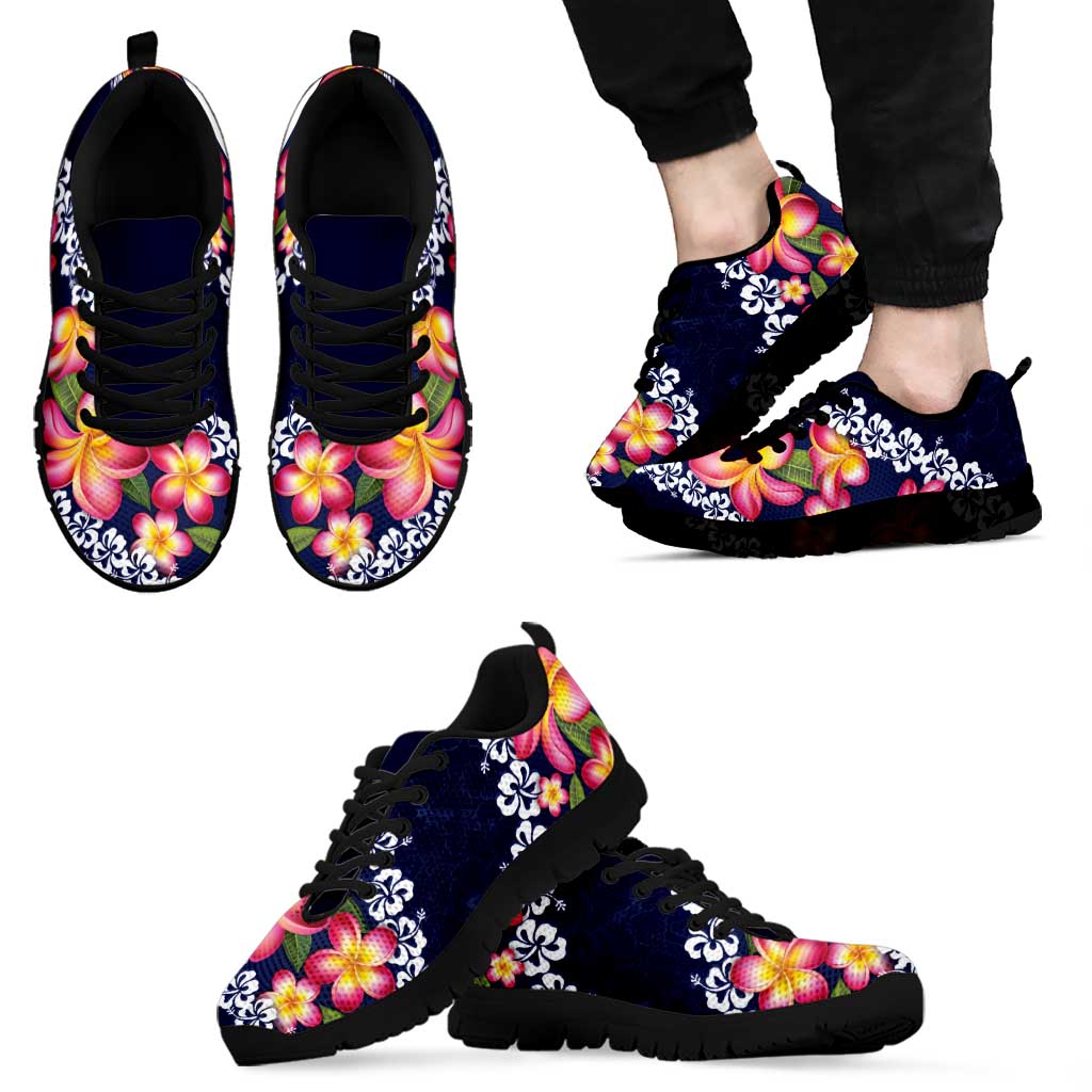 Blue Polynesia Sneakers Plumeria With Hibiscus Pattern Tropical Vibes