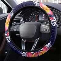 Blue Polynesia Steering Wheel Cover Plumeria With Hibiscus Pattern Tropical Vibes LT14 - Polynesian Pride