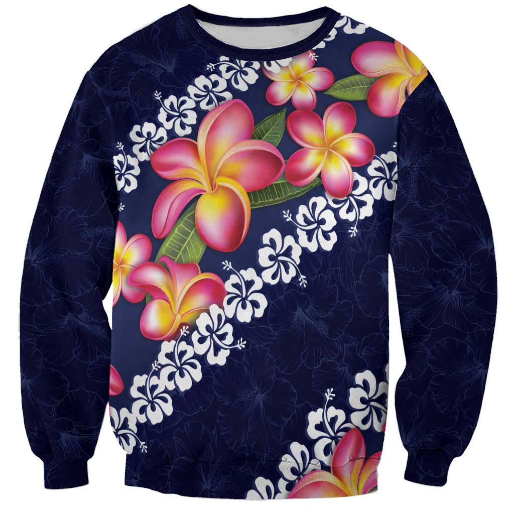 Blue Polynesia Sweatshirt Plumeria With Hibiscus Pattern Tropical Vibes LT14 Unisex Blue - Polynesian Pride