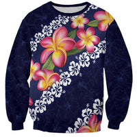 Blue Polynesia Sweatshirt Plumeria With Hibiscus Pattern Tropical Vibes LT14 Unisex Blue - Polynesian Pride