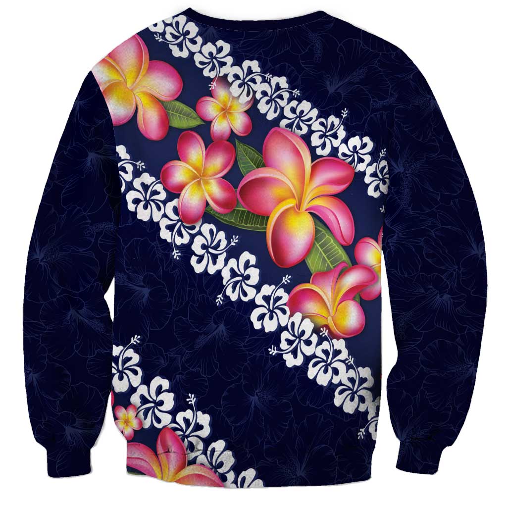 Blue Polynesia Sweatshirt Plumeria With Hibiscus Pattern Tropical Vibes LT14 - Polynesian Pride