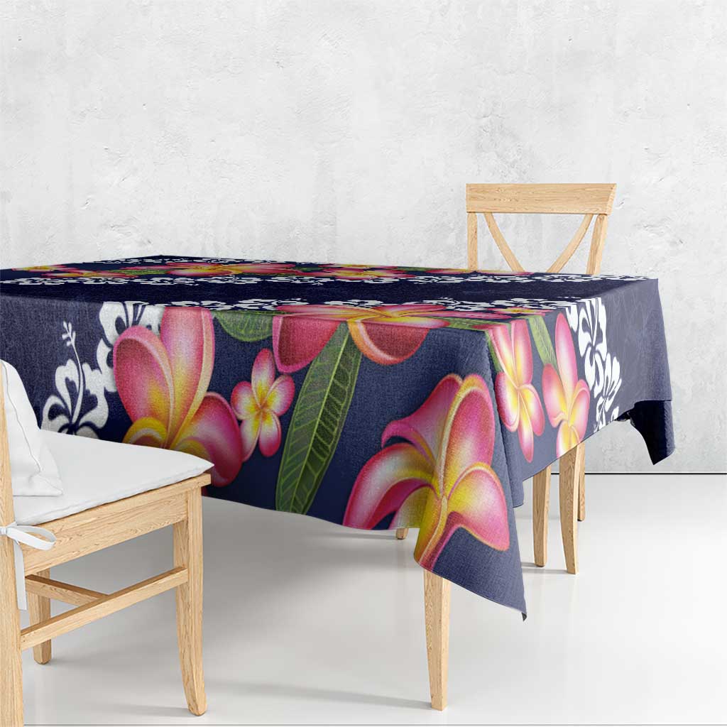 Blue Polynesia Tablecloth Plumeria With Hibiscus Pattern Tropical Vibes LT14 - Polynesian Pride