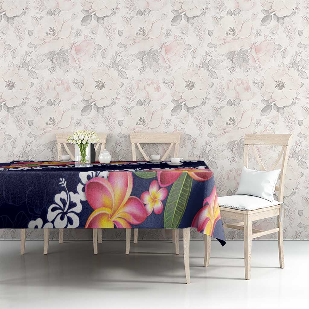Blue Polynesia Tablecloth Plumeria With Hibiscus Pattern Tropical Vibes LT14 - Polynesian Pride