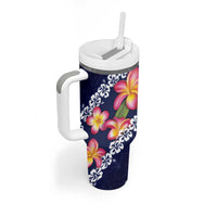 Blue Polynesia Tumbler With Handle Plumeria With Hibiscus Pattern Tropical Vibes LT14 - Polynesian Pride