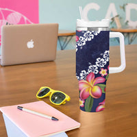 Blue Polynesia Tumbler With Handle Plumeria With Hibiscus Pattern Tropical Vibes LT14 - Polynesian Pride