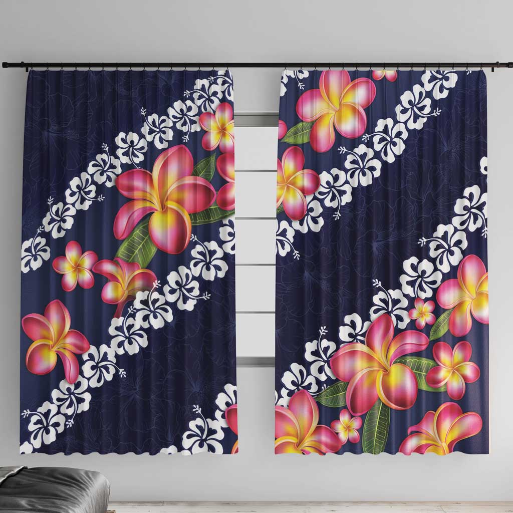 Blue Polynesia Window Curtain Plumeria With Hibiscus Pattern Tropical Vibes