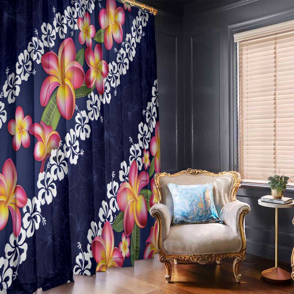 Blue Polynesia Window Curtain Plumeria With Hibiscus Pattern Tropical Vibes LT14 - Polynesian Pride