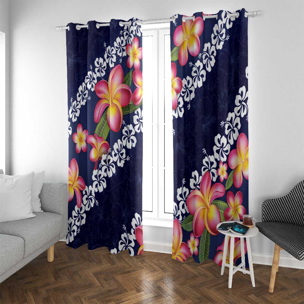 Blue Polynesia Window Curtain Plumeria With Hibiscus Pattern Tropical Vibes LT14 With Grommets Blue - Polynesian Pride