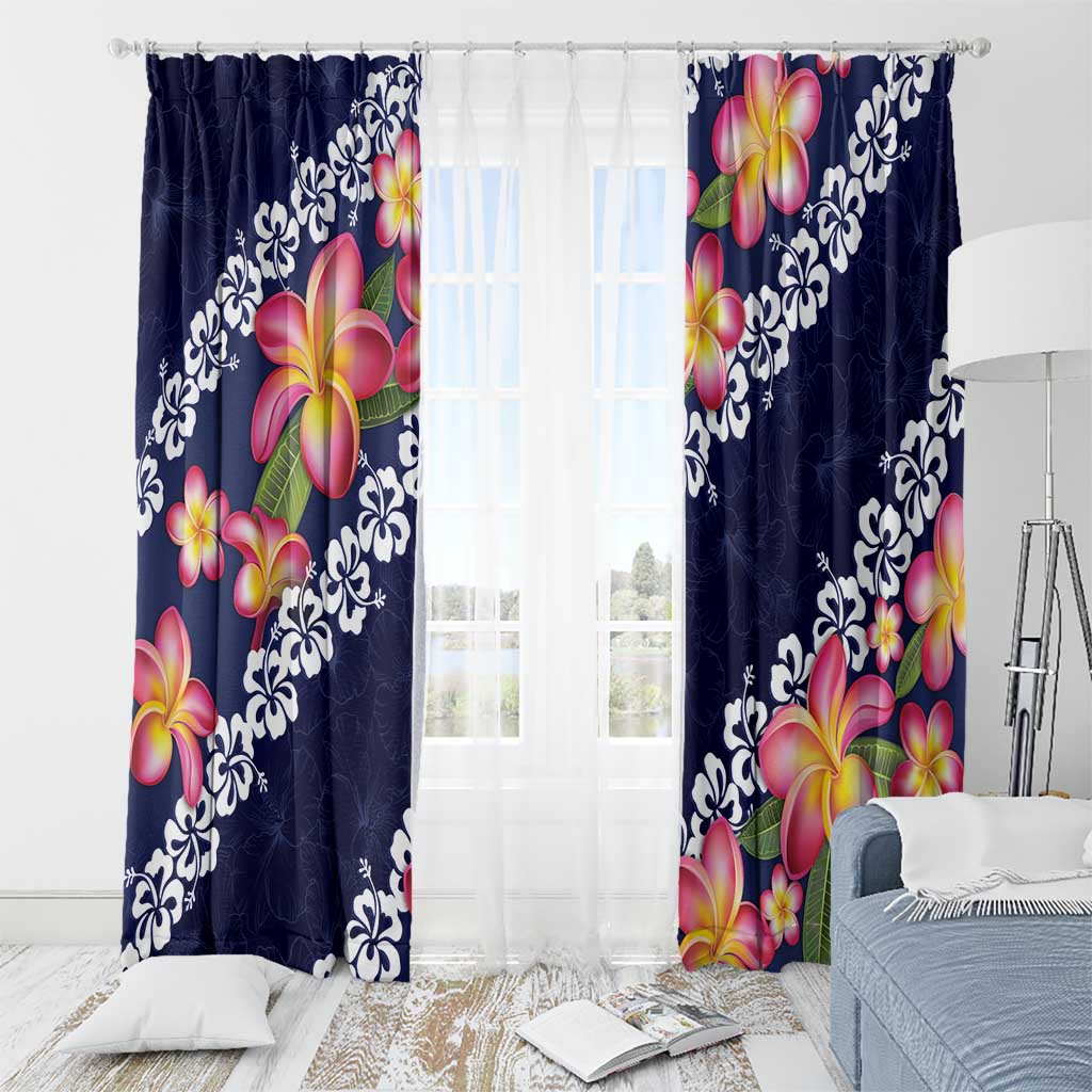 Blue Polynesia Window Curtain Plumeria With Hibiscus Pattern Tropical Vibes LT14 - Polynesian Pride