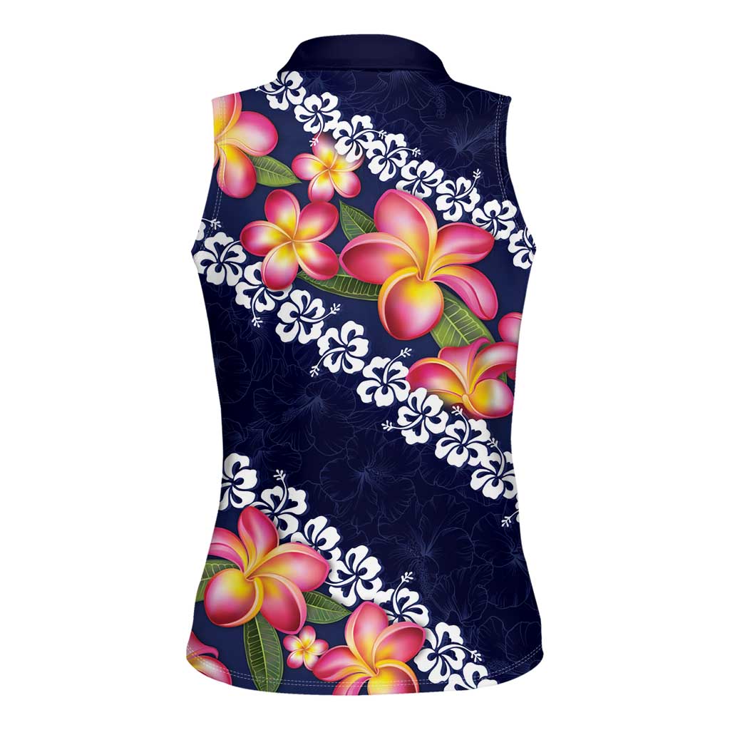 Blue Polynesia Women Sleeveless Polo Shirt Plumeria With Hibiscus Pattern Tropical Vibes