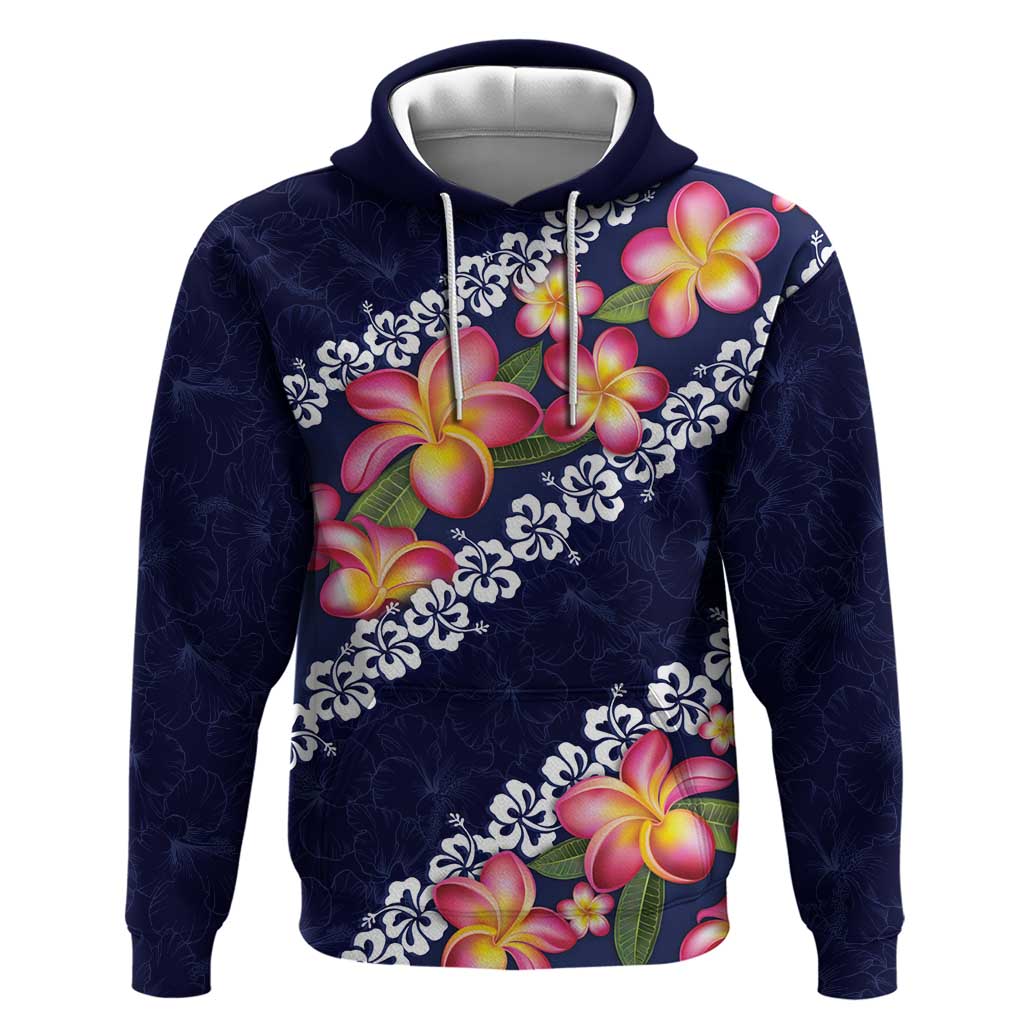Blue Polynesia Zip Hoodie Plumeria With Hibiscus Pattern Tropical Vibes
