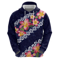 Blue Polynesia Zip Hoodie Plumeria With Hibiscus Pattern Tropical Vibes