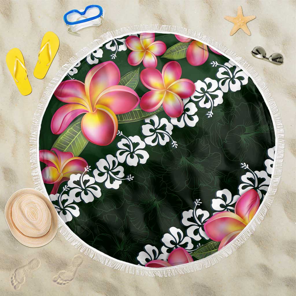 Green Polynesia Beach Blanket Plumeria With Hibiscus Pattern Tropical Vibes LT14 One Size 150cm Green - Polynesian Pride