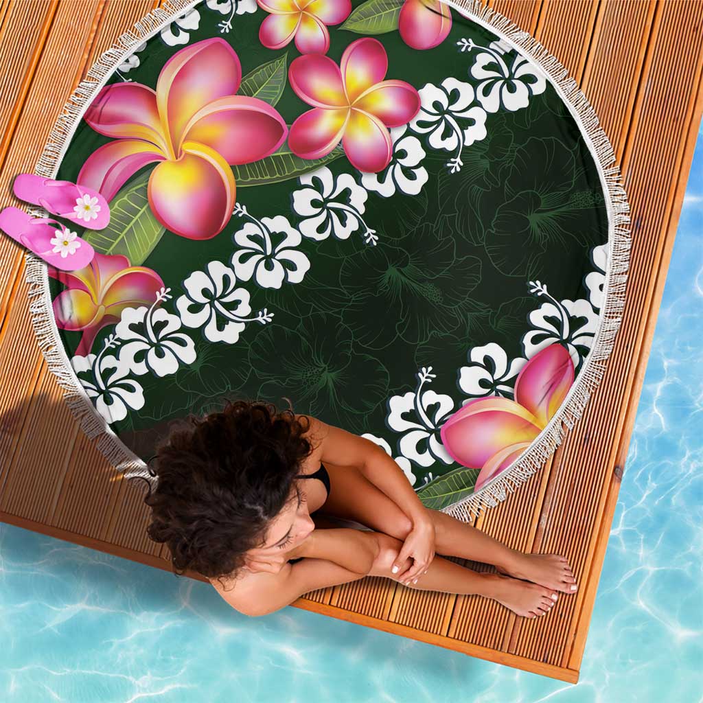 Green Polynesia Beach Blanket Plumeria With Hibiscus Pattern Tropical Vibes LT14 - Polynesian Pride
