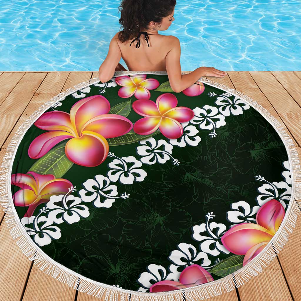 Green Polynesia Beach Blanket Plumeria With Hibiscus Pattern Tropical Vibes LT14 - Polynesian Pride