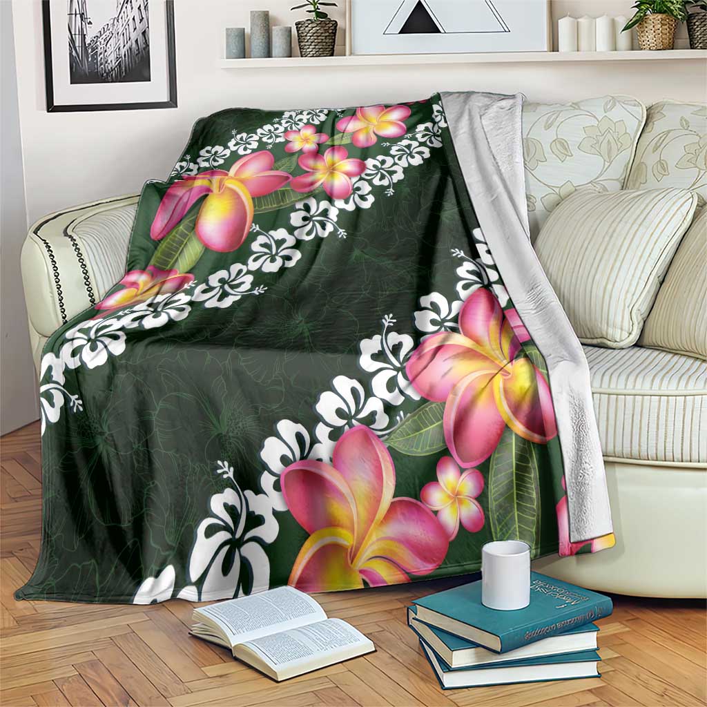 Green Polynesia Blanket Plumeria With Hibiscus Pattern Tropical Vibes LT14 Green - Polynesian Pride