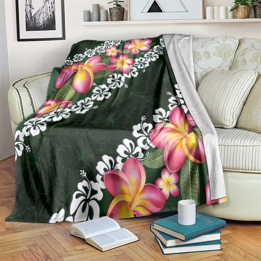 Green Polynesia Blanket Plumeria With Hibiscus Pattern Tropical Vibes