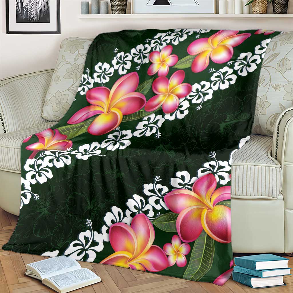 Green Polynesia Blanket Plumeria With Hibiscus Pattern Tropical Vibes LT14 - Polynesian Pride