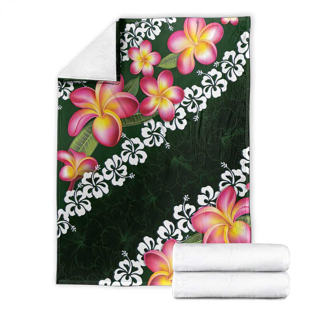 Green Polynesia Blanket Plumeria With Hibiscus Pattern Tropical Vibes LT14 - Polynesian Pride
