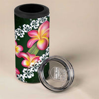 Green Polynesia 4 in 1 Can Cooler Tumbler Plumeria With Hibiscus Pattern Tropical Vibes