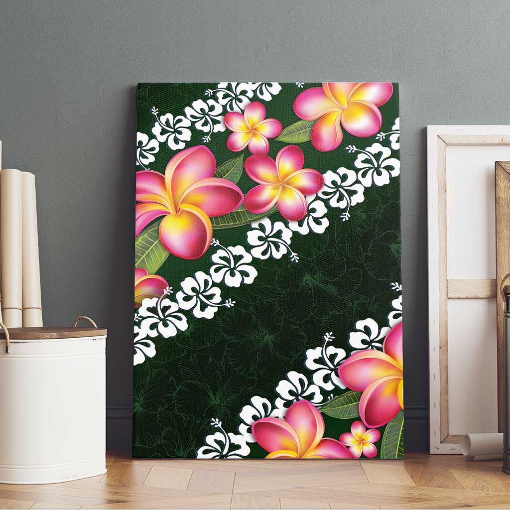 Green Polynesia Canvas Wall Art Plumeria With Hibiscus Pattern Tropical Vibes LT14 - Polynesian Pride