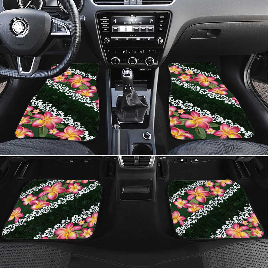 Green Polynesia Car Mats Plumeria With Hibiscus Pattern Tropical Vibes LT14 Set 4pcs Green - Polynesian Pride