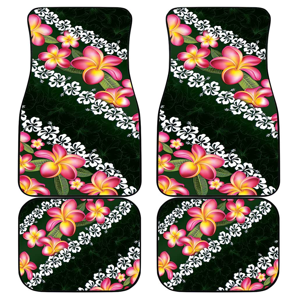 Green Polynesia Car Mats Plumeria With Hibiscus Pattern Tropical Vibes LT14 - Polynesian Pride
