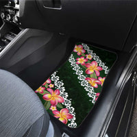 Green Polynesia Car Mats Plumeria With Hibiscus Pattern Tropical Vibes LT14 - Polynesian Pride