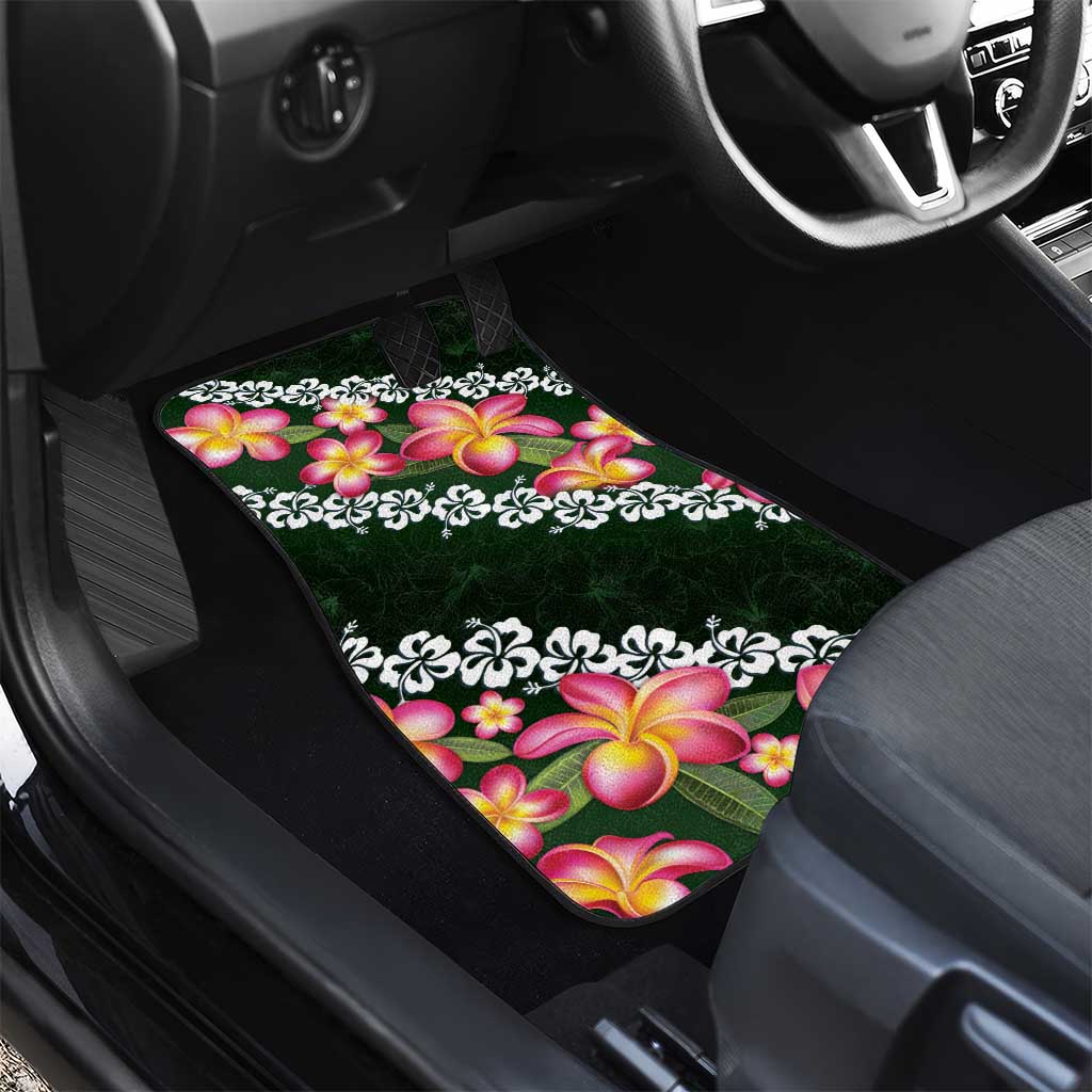 Green Polynesia Car Mats Plumeria With Hibiscus Pattern Tropical Vibes LT14 - Polynesian Pride