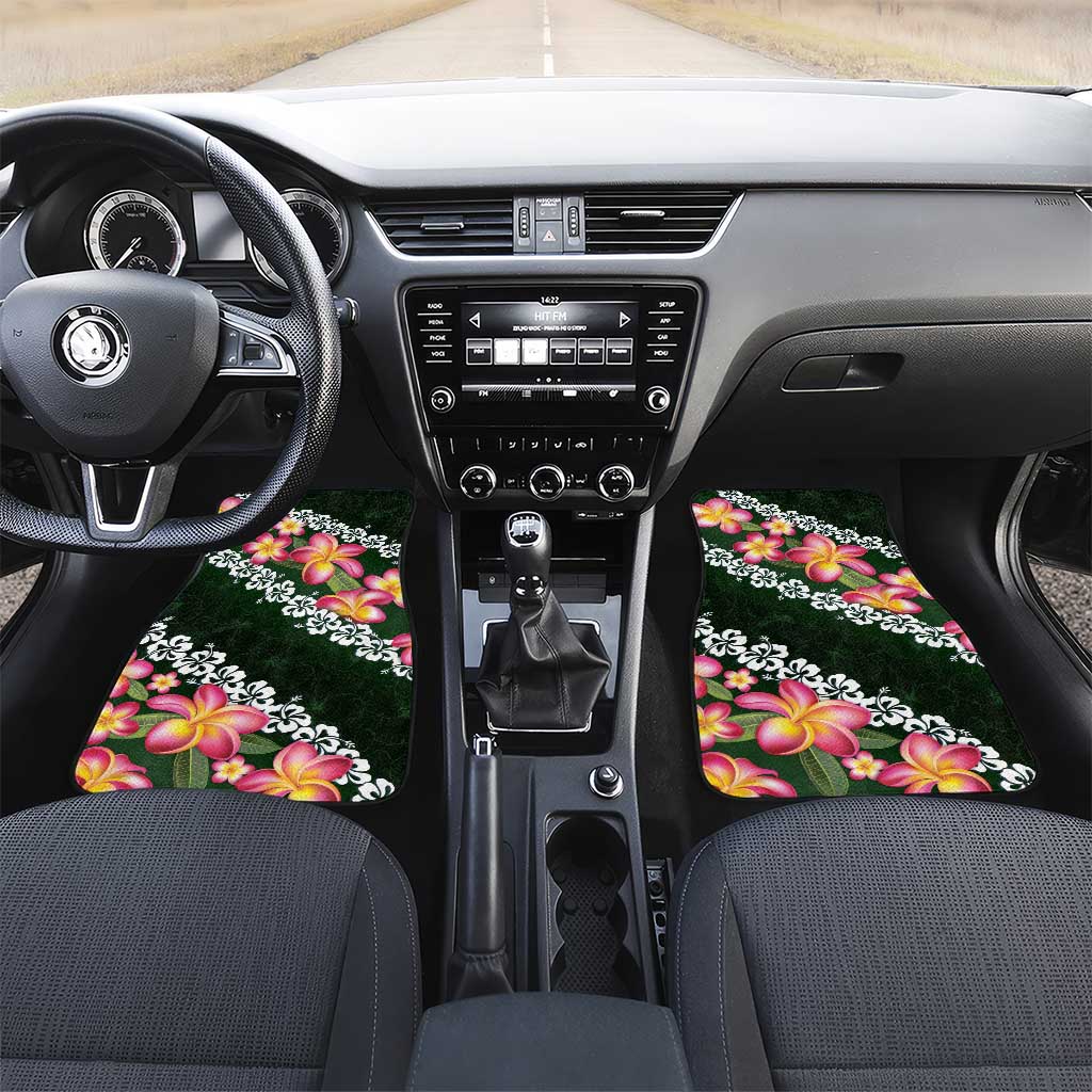 Green Polynesia Car Mats Plumeria With Hibiscus Pattern Tropical Vibes LT14 Set 2pcs - Front Green - Polynesian Pride