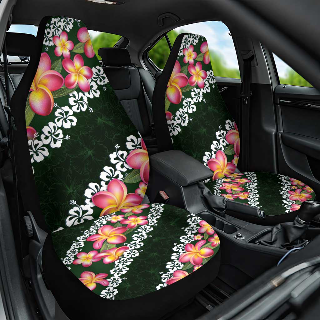 Green Polynesia Car Seat Cover Plumeria With Hibiscus Pattern Tropical Vibes