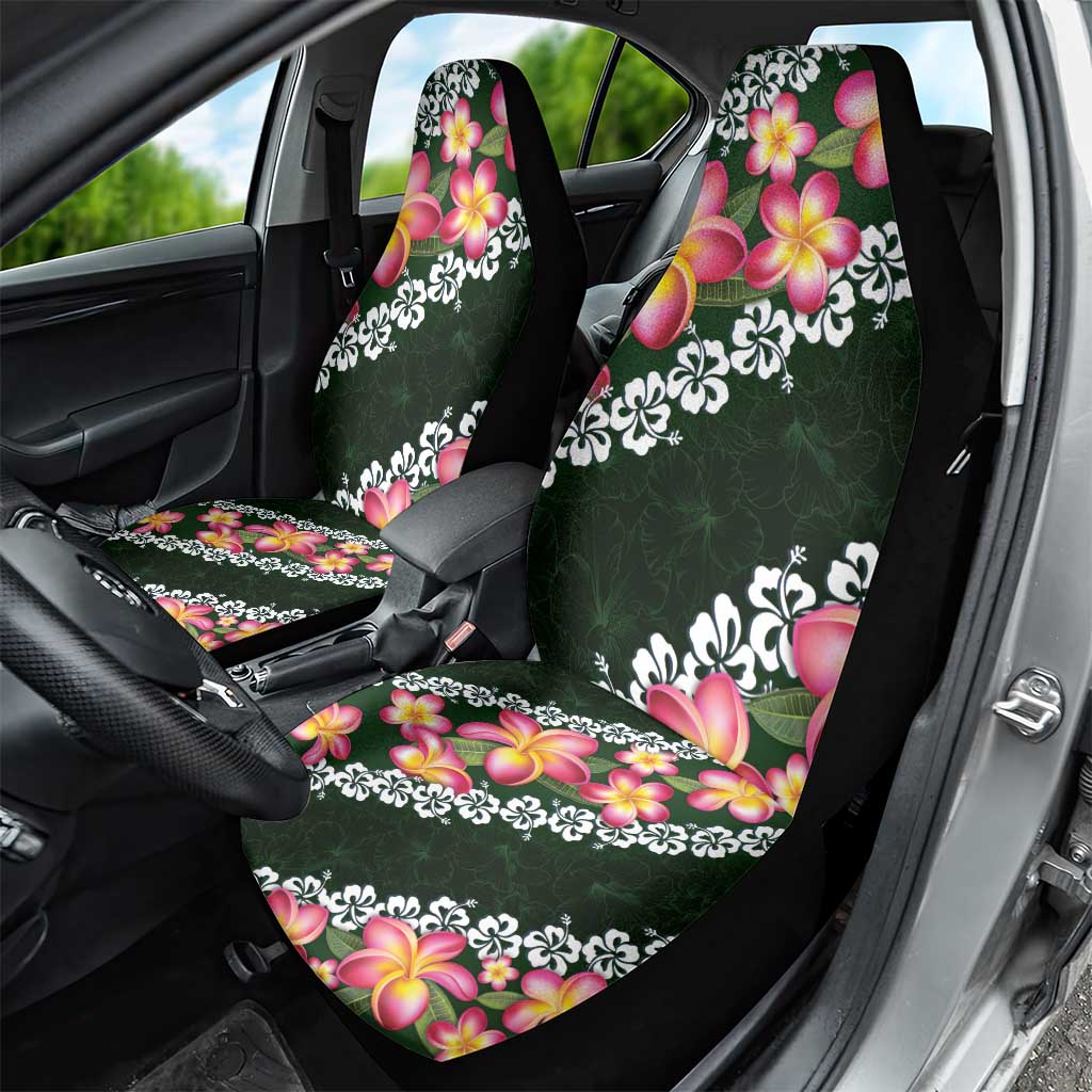 Green Polynesia Car Seat Cover Plumeria With Hibiscus Pattern Tropical Vibes