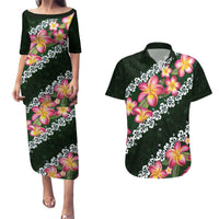 Green Polynesia Couples Matching Puletasi and Hawaiian Shirt Plumeria With Hibiscus Pattern Tropical Vibes LT14 Green - Polynesian Pride