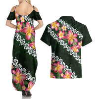 Green Polynesia Couples Matching Summer Maxi Dress and Hawaiian Shirt Plumeria With Hibiscus Pattern Tropical Vibes LT14 - Polynesian Pride