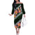 Green Polynesia Family Matching Off The Shoulder Long Sleeve Dress and Hawaiian Shirt Plumeria With Hibiscus Pattern Tropical Vibes