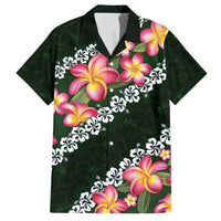 Green Polynesia Family Matching Off Shoulder Maxi Dress and Hawaiian Shirt Plumeria With Hibiscus Pattern Tropical Vibes LT14 Dad's Shirt - Short Sleeve Green - Polynesian Pride