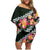 Green Polynesia Family Matching Off Shoulder Short Dress and Hawaiian Shirt Plumeria With Hibiscus Pattern Tropical Vibes