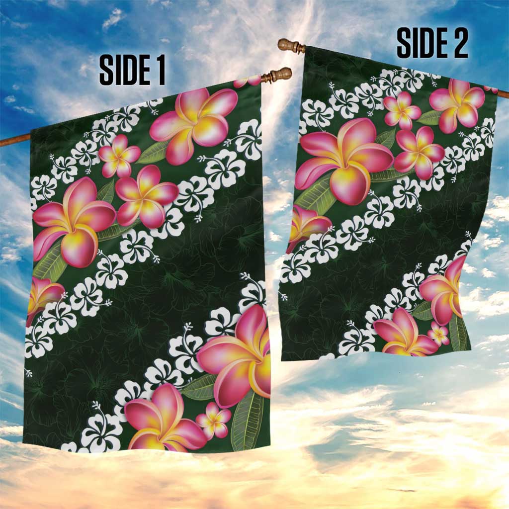 Green Polynesia Garden Flag Plumeria With Hibiscus Pattern Tropical Vibes LT14 - Polynesian Pride