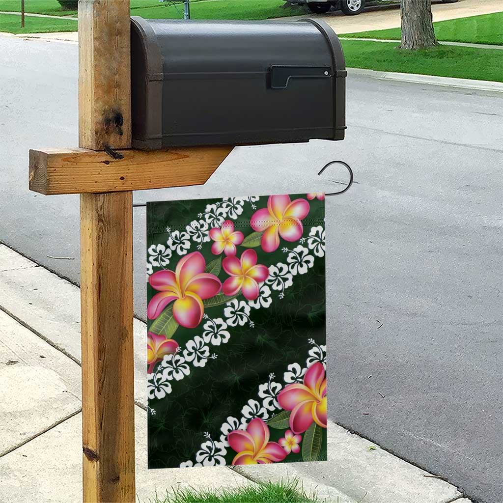Green Polynesia Garden Flag Plumeria With Hibiscus Pattern Tropical Vibes LT14 - Polynesian Pride