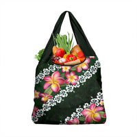 Green Polynesia Grocery Bag Plumeria With Hibiscus Pattern Tropical Vibes LT14 1-pack One Size Green - Polynesian Pride