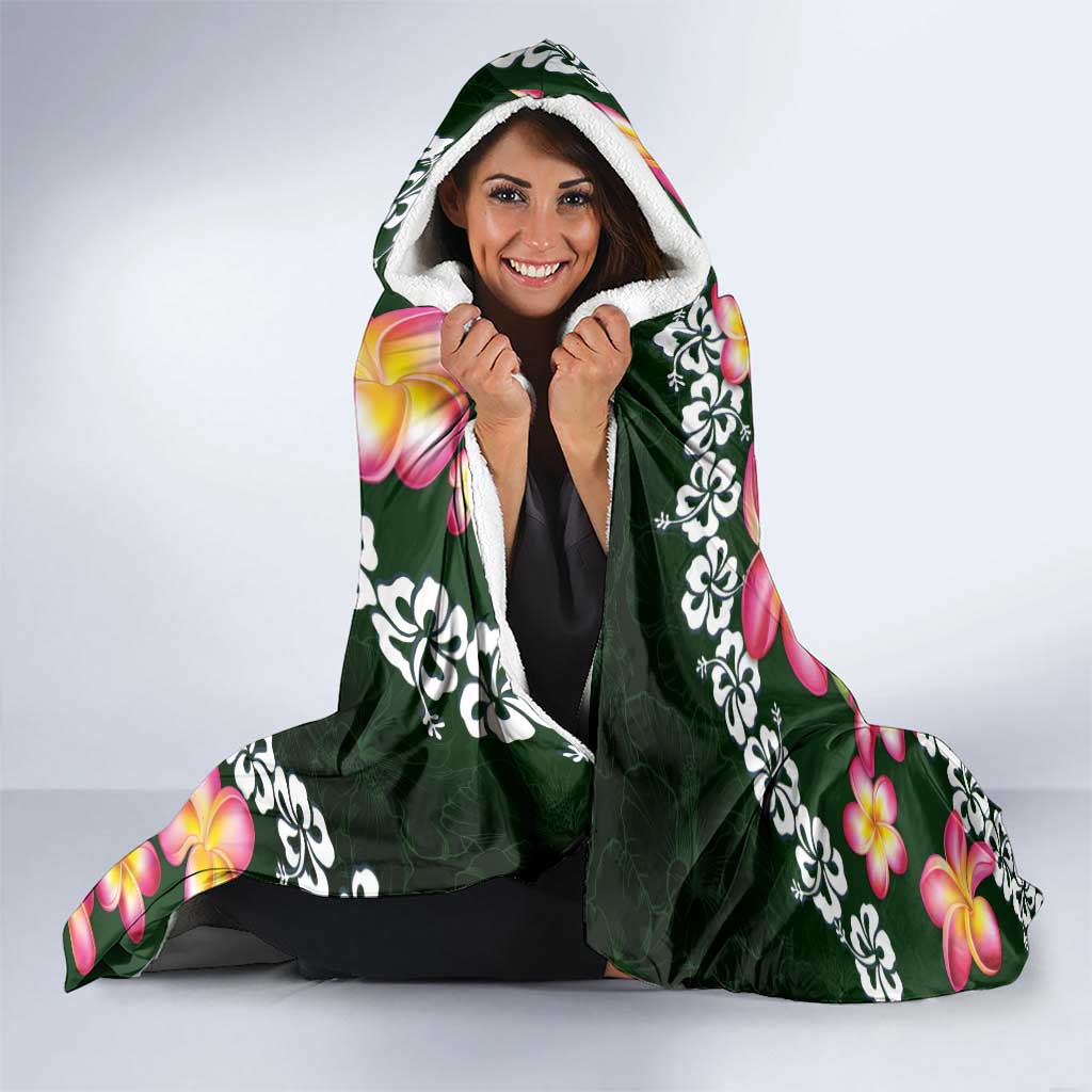 Green Polynesia Hooded Blanket Plumeria With Hibiscus Pattern Tropical Vibes LT14 - Polynesian Pride