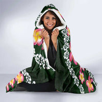 Green Polynesia Hooded Blanket Plumeria With Hibiscus Pattern Tropical Vibes LT14 - Polynesian Pride