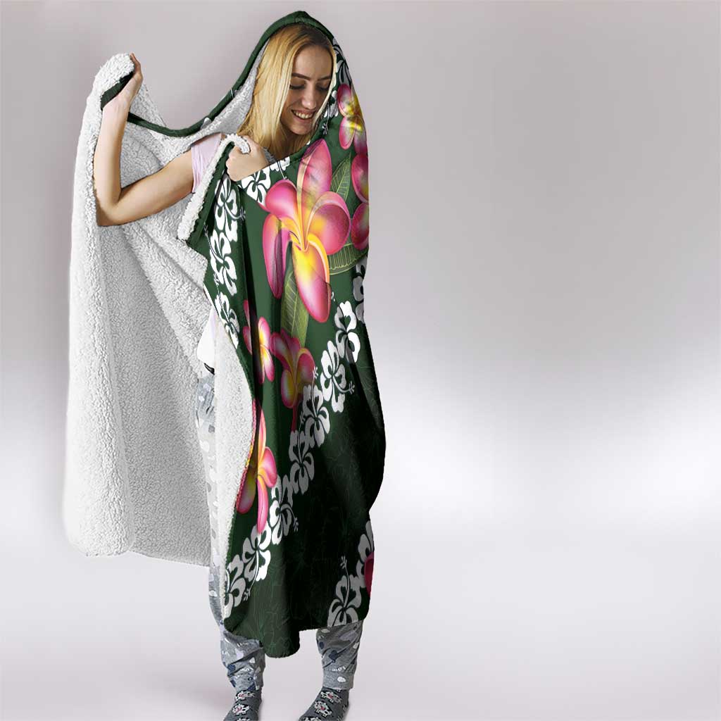 Green Polynesia Hooded Blanket Plumeria With Hibiscus Pattern Tropical Vibes LT14 - Polynesian Pride