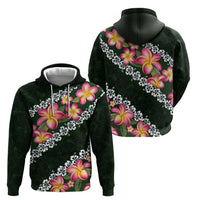 Green Polynesia Hoodie Plumeria With Hibiscus Pattern Tropical Vibes